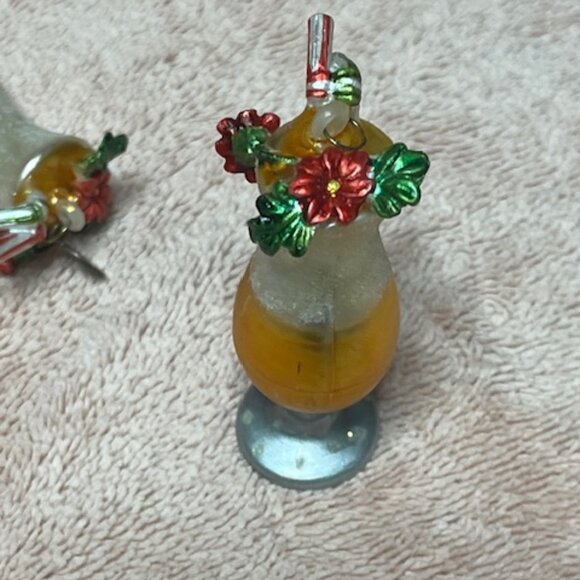 Two Department 56 Christmas Hand Blown Glass Cocktail Themed Holiday Ornaments - Picture 4 of 15